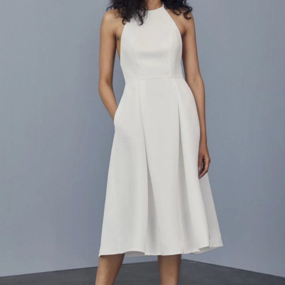 Amsale High Neck Faille Dress